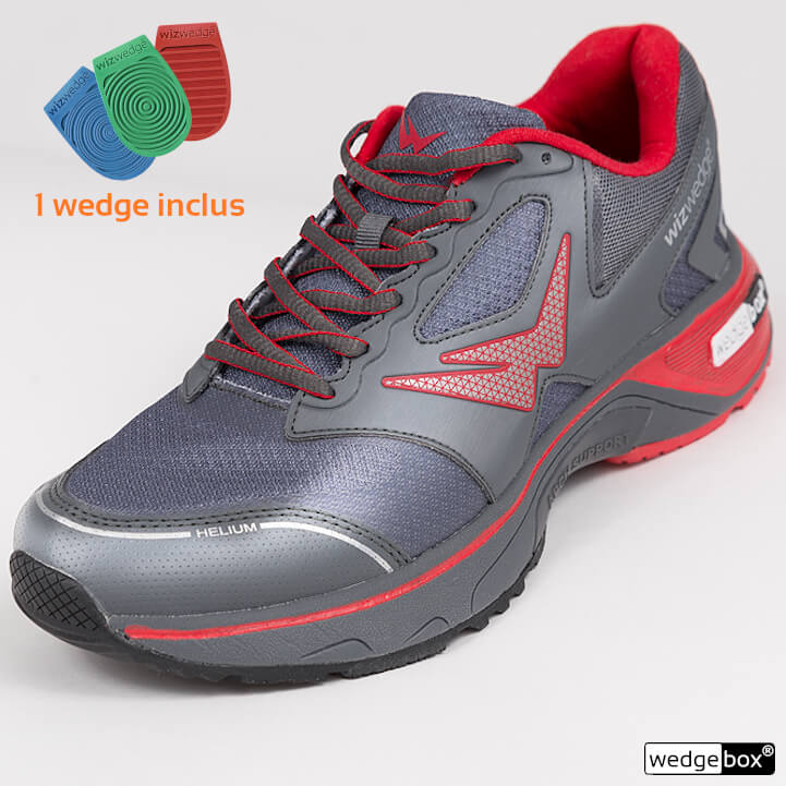 Trois-quart de la chaussure de running homme prontaeur sport santé Wizwedge Helium PCS grise d'innovation française
