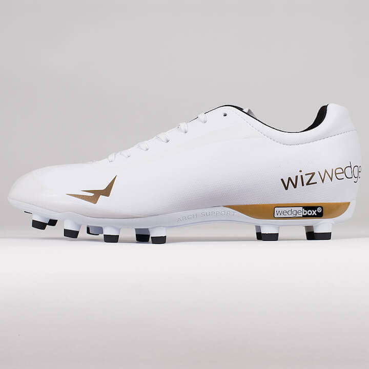 Profil de la chaussure de football rugby sport santé Wizwedge Wave blanche pour douleur bas du dos