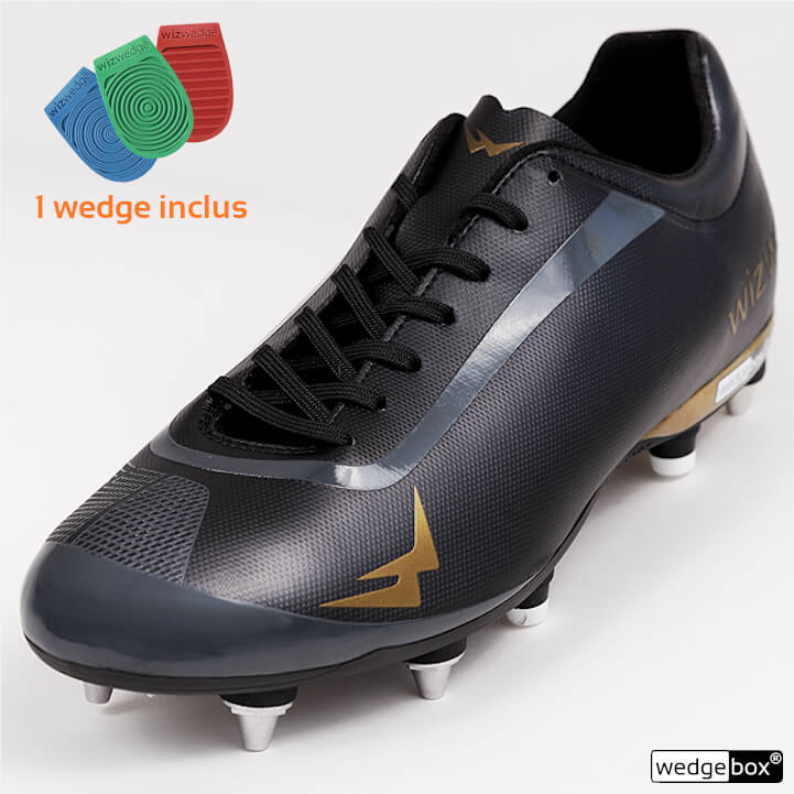 Trois-quart de la chaussure de football rugby sport santé Wizwedge Wave mixte noire à crampons vissés