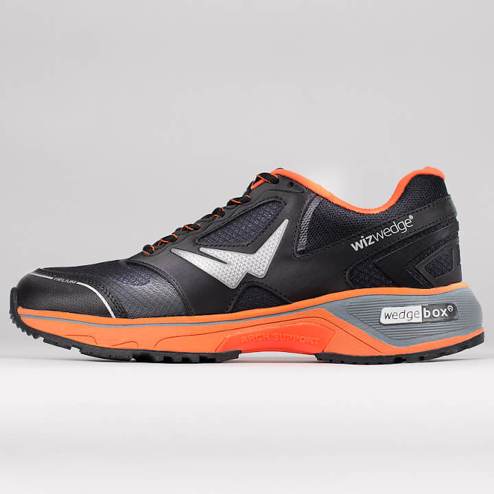 Profil de la chaussure de running homme sport santé Wizwedge Helium BZ orange pour douleur bas du dos
