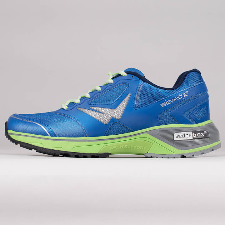 Profil de la chaussure de running homme sport santé Wizwedge Helium Universel bleue pour douleur bas du dos